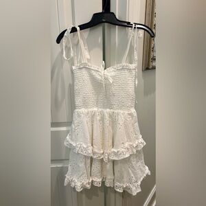 Altar'd State White Eyelet Smocked Mini Dress with Ruffle Tiers